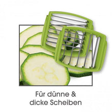 Laden Sie das Bild in den Galerie-Viewer, GOURMETmaxx Multi-Schneider Chop-Genie - 4 Schneideinsätze - weiß/limegreen