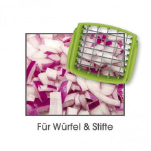 Laden Sie das Bild in den Galerie-Viewer, GOURMETmaxx Multi-Schneider Chop-Genie - 4 Schneideinsätze - weiß/limegreen